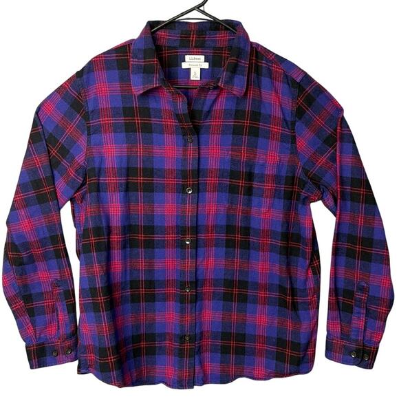 L.L.Bean Tops - L.L. Bean Womens Flannel Shirt Relaxed Fit XL Purple blue Oversized Cabincore